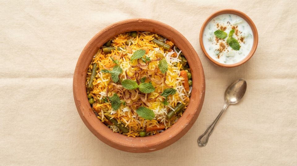 Veg biryani in a clay handi