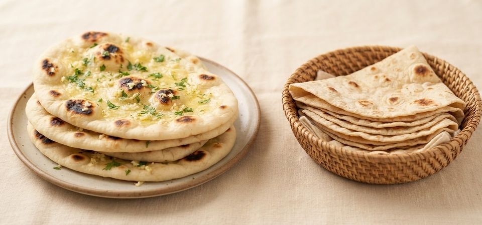 Garlic naan and tandoori roti