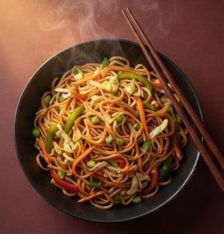 Veg hakka noodles with chopsticks