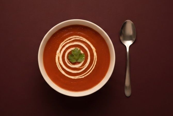 Tomato soup with a cream swirl